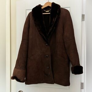 Vintage Genuine Shearling Brown Suede Made In Canada Relaxed Fit Jacket Coat M
